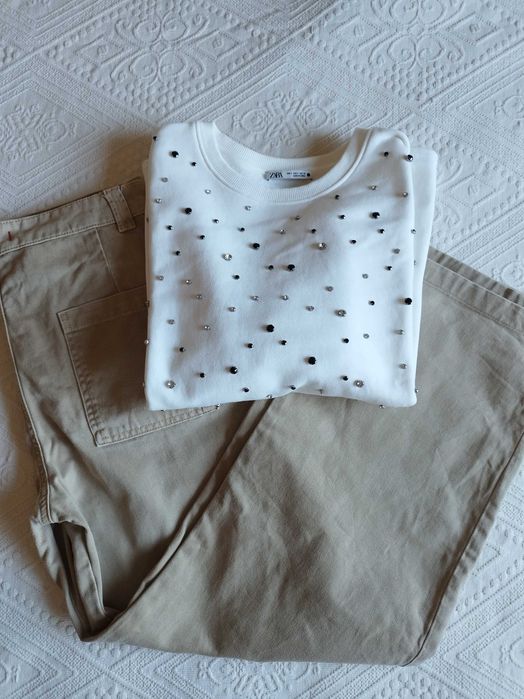 Zara дънки и блуза с камъни до 170 см