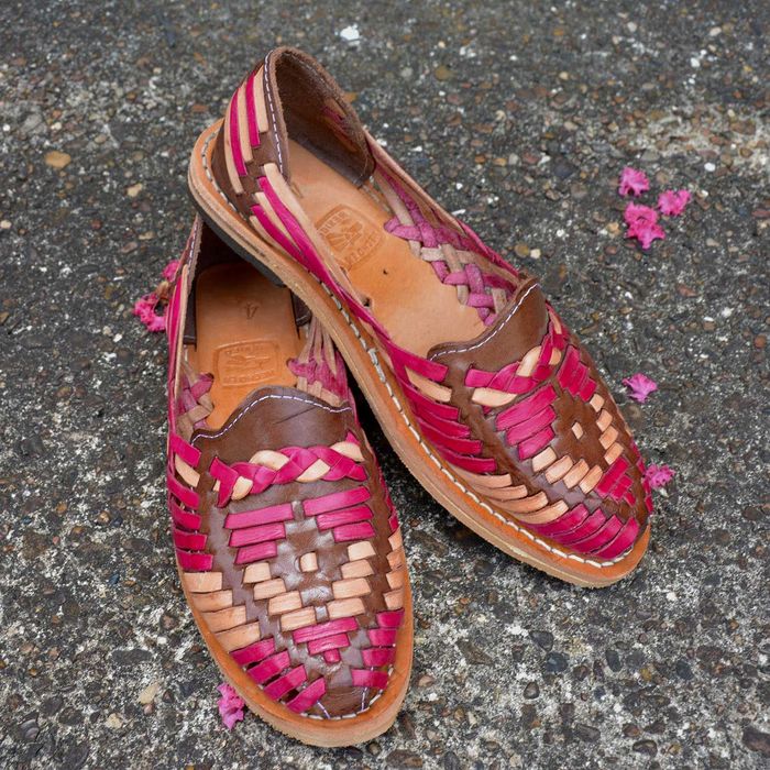 Sandale impletite  piele naturala Women Huarache Pink/Brown/Tan mexico noi mr.36