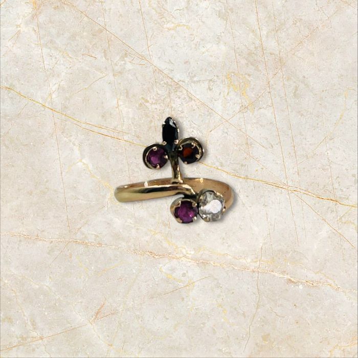 Златен пръстен 14к с ярък ДИАМАНТ 0.25ct, сапфир и рубин