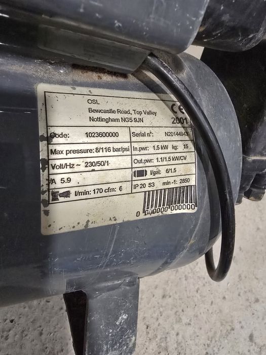 Компресор OSL 1.5 kW, 8 bar, 6 л + нов маркуч 25 м