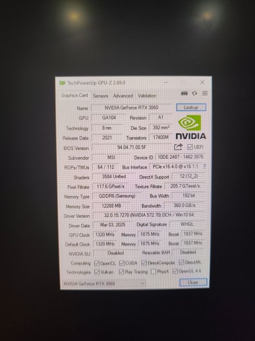 Видеокарта RTX 3060 msi gaming X 12gb