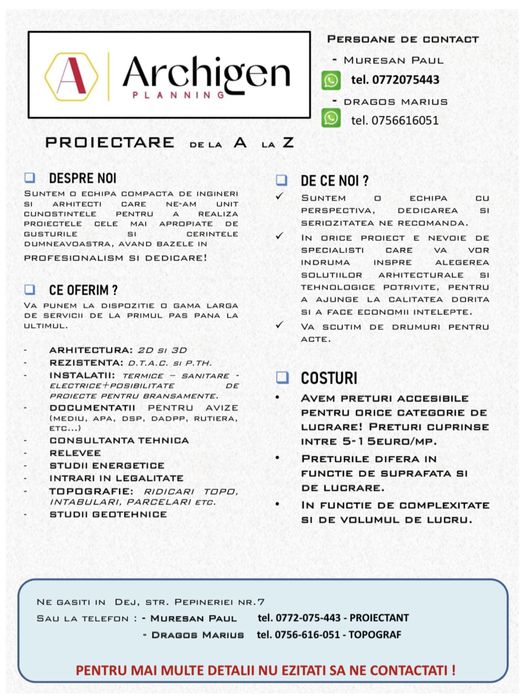PROIECTANT Arhitect Inginer DTAC PTH PUD CASA Locuinta CLUJ Bistrita