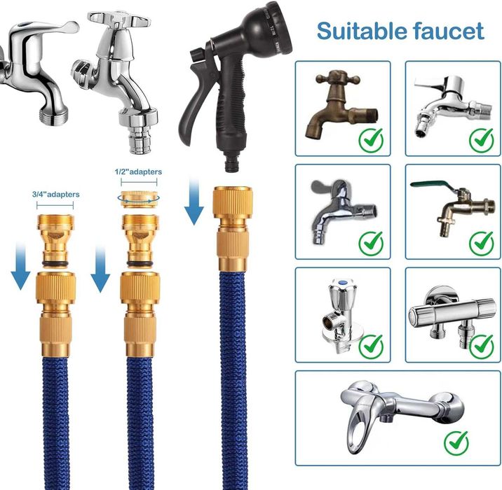 НОВ! Разтегателен градински маркуч 15 м с пистолет – 7 функции