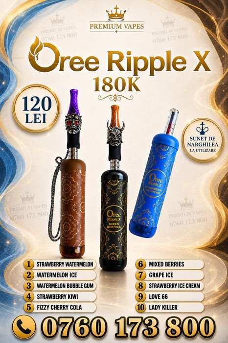 OREE RIPPLE X 180K- Vape tip țigară electronică cu diferite arome de shisha și sunet de narghilea la utilizare