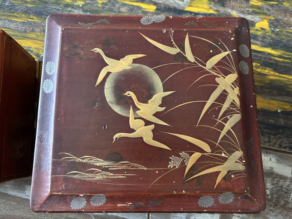 Две антикварни японски кутии за бижута-дърво,лак,Мейджи период