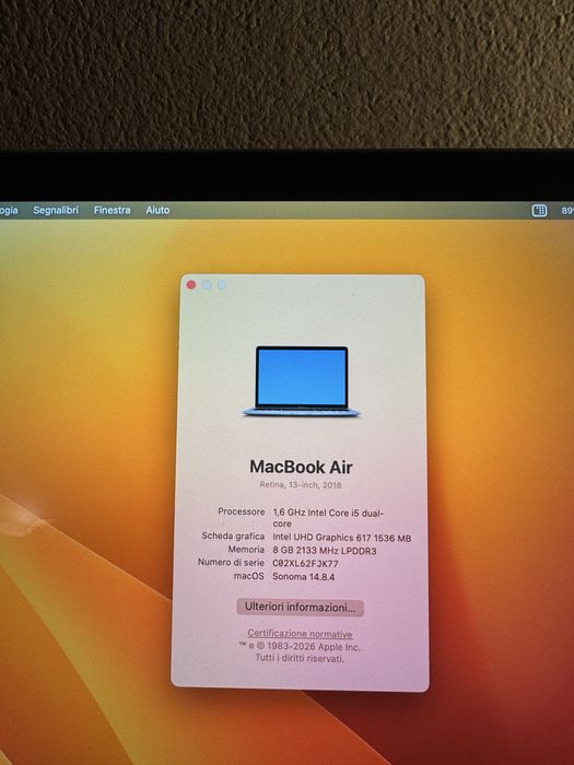 MacBook Air 13” Retina 2018, i5, 8GB RAM, Space Grey