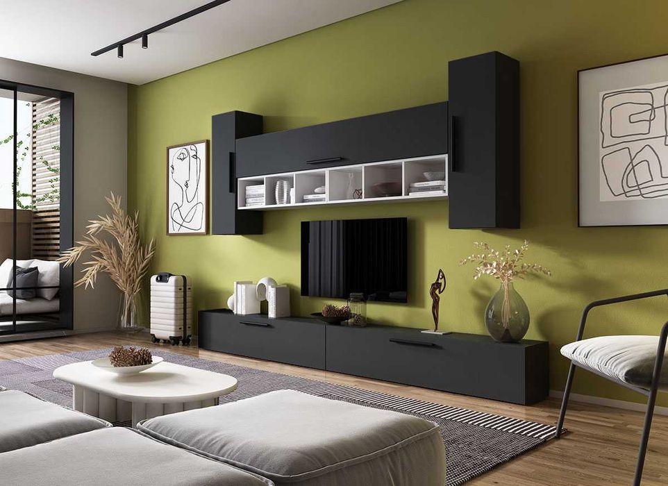 Living Pati 142 – Mobila Sufragerie Gri Antracit + Alb