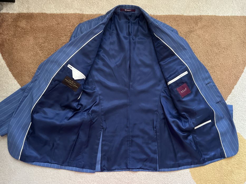 Costum barbati Vitale Barberis Canonico albastru dungi albe 48