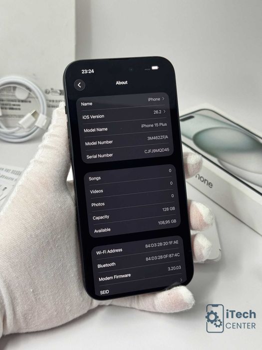 iPhone 15 Plus, 128GB, Black, НОВ, 100% батерия, 1г. ГАРАНЦИЯ!