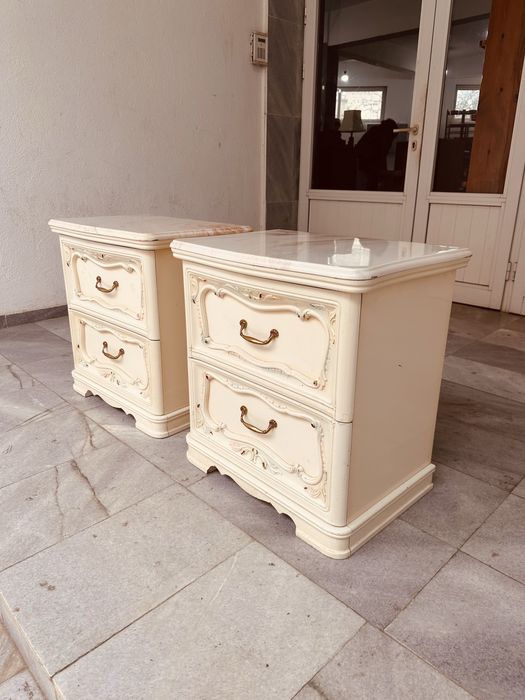 Италиански нощни шкафчета с мраморени плотове от 70-те