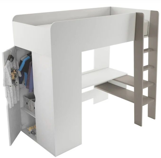 Pat inalt cu birou si dulap (saltea si scaun de birou incluse)