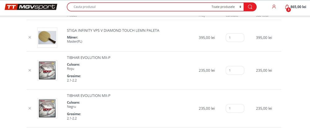 Stiga Infinity vps cu Tibhar MX-P