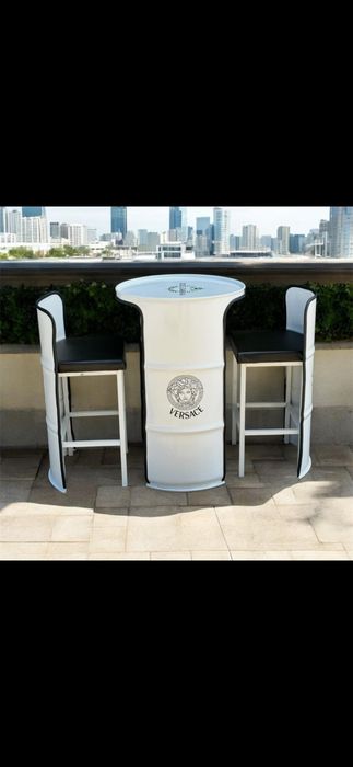 Mobilier industrial metalic realizat din butoi metalic cu mare stil