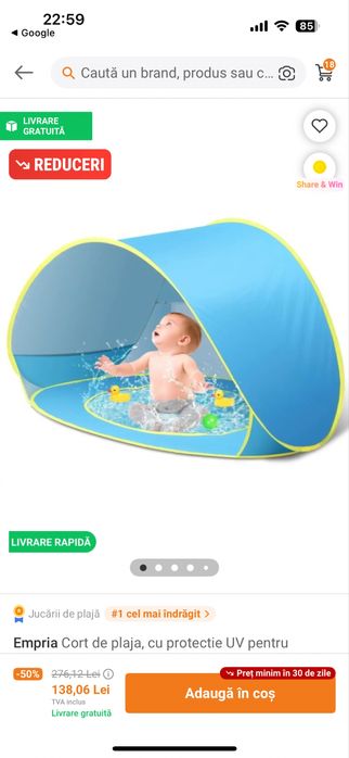 Cort/piscina bebelusi plaja cu protectie uv