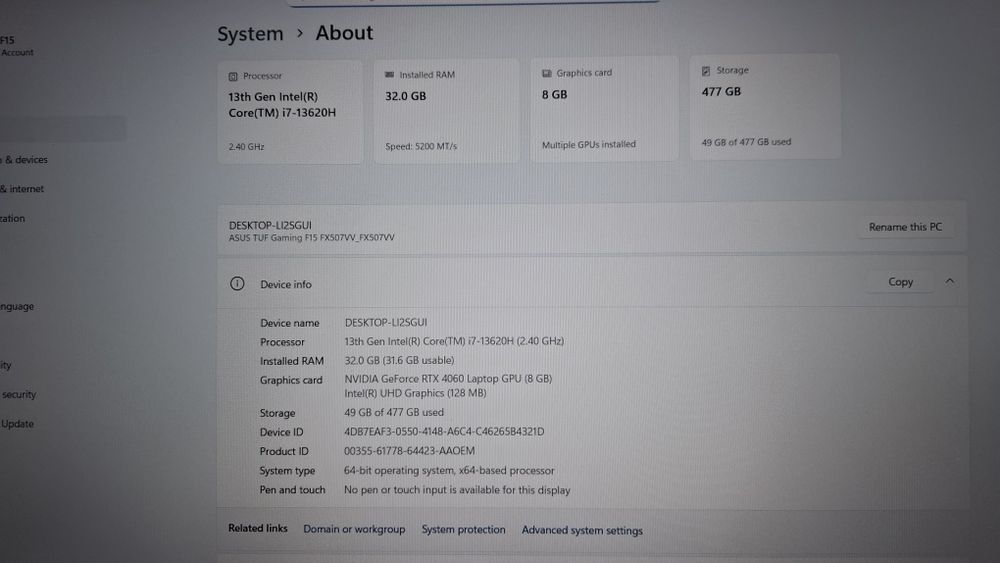 Laptop GAMING 2026 PERFORMANT Asus Tuf i7 Gen 13 Nvidia RTX 4060 8GB!
