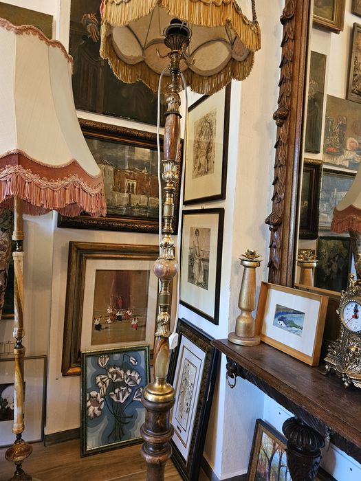 Lampadar din bronz onix și lemn