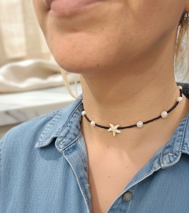 Колиета с перли,еснествени камъни и мъниста ръчна изработка