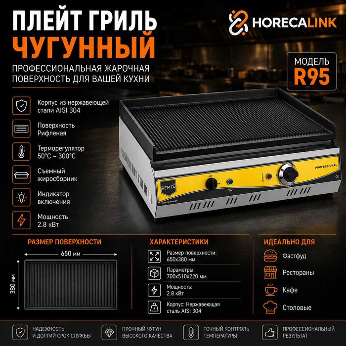 Плейт гриль чугунный Remta R95 — рифленая поверхность