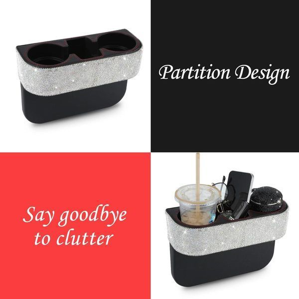 Кожен органайзер с камъни - поставка за чаши и телефон за кола / №А-35