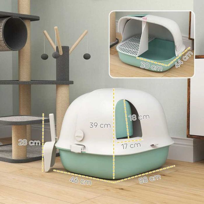 Котешка тоалетна PawHut с капак и лъжичка, покрита тоалетна с PP врата, 58x46x39 сm
