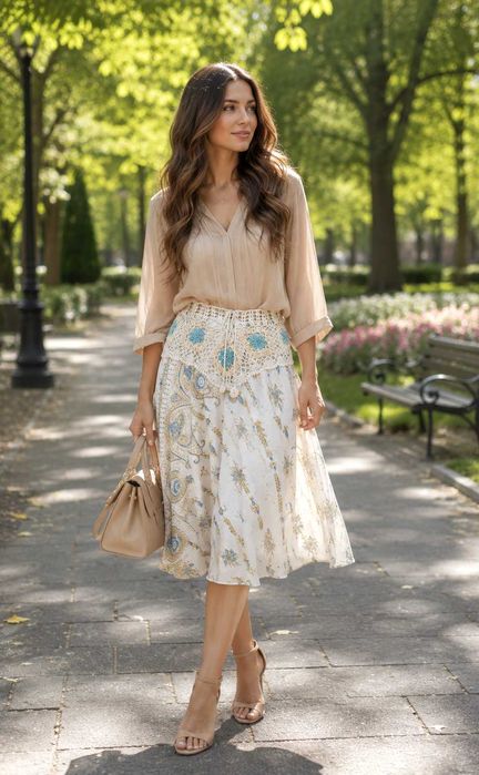 Fusta midi bumbac 100%, dublura de bumbac, talie crosetata, marime universala