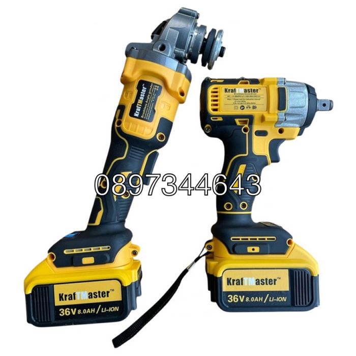 Акумулаторен ъглошлайф и комбиниран гайковерт 36V 8Ah Kraftmaster