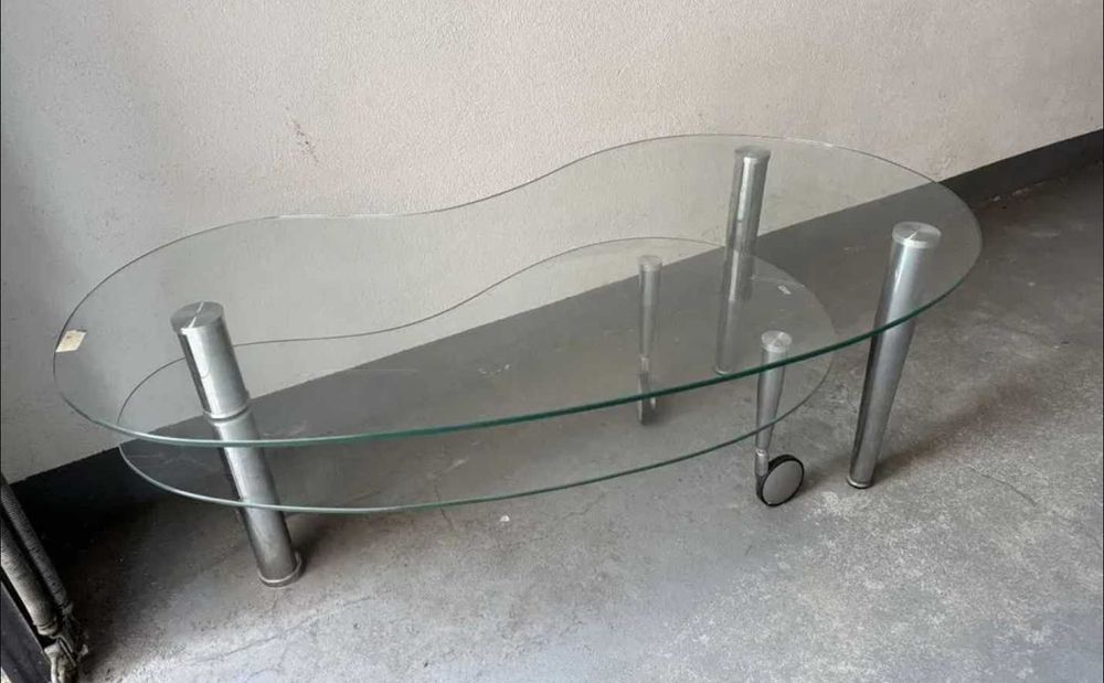 Masuta de cafea living din sticla cu blat rotativ