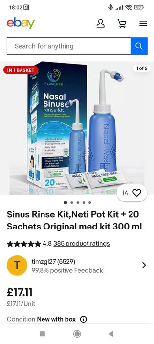 Комплект за промиване на синусите, бутилка 300 мл + 20 сашета