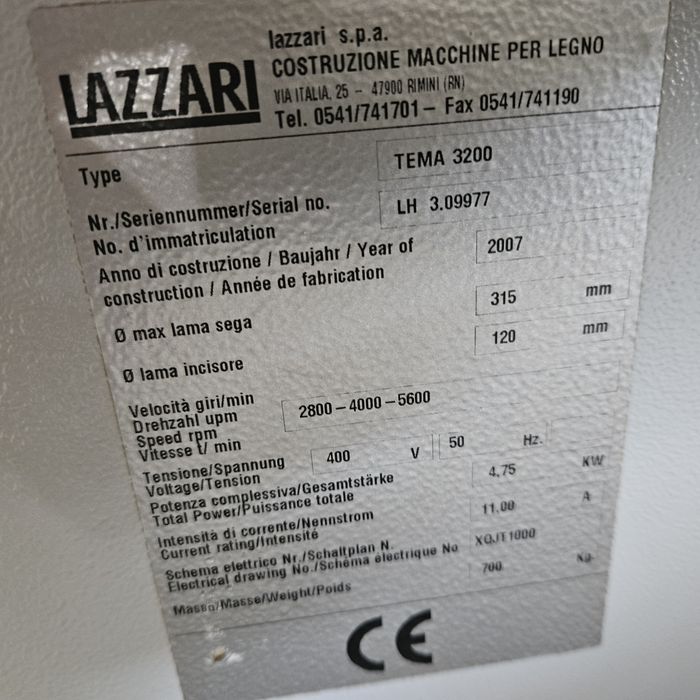 форматно разкройващ циркуляр LAZZARI TEMA 3200