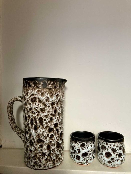 Винтидж кана с 5 бр. чаши в лава глазура