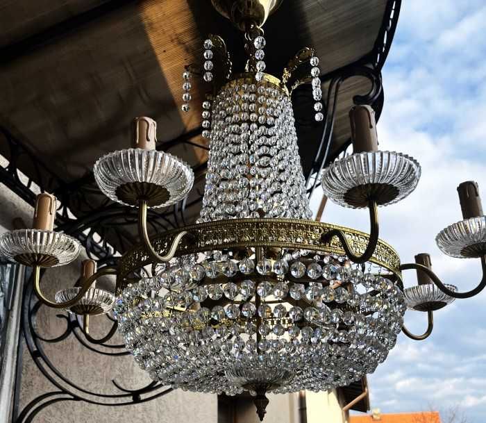 Elegant candelabru cu 8 brate-alama aurita-cristal-decor de lux-Italia