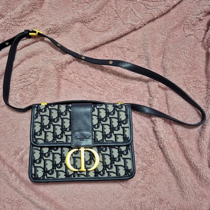 Geantă Christian Dior 30 Montaigne Blue Oblique Jacquard / Piele