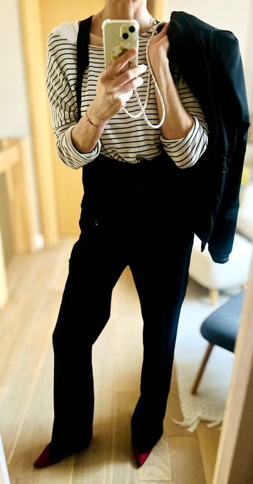 Черно сако, панталон, гащеризон и вълнено сако (женски)