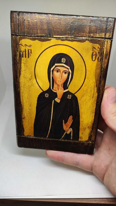 Икона на Богородица на Мълчанието – ръчна изработка, 10x15 см