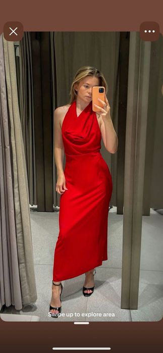 Червена дълга рокля Zara
