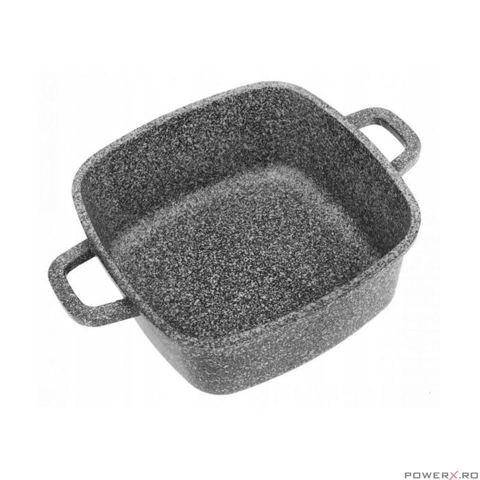 Oala cu capac patrata, din aluminiu acoperita cu marmura 28x28cm