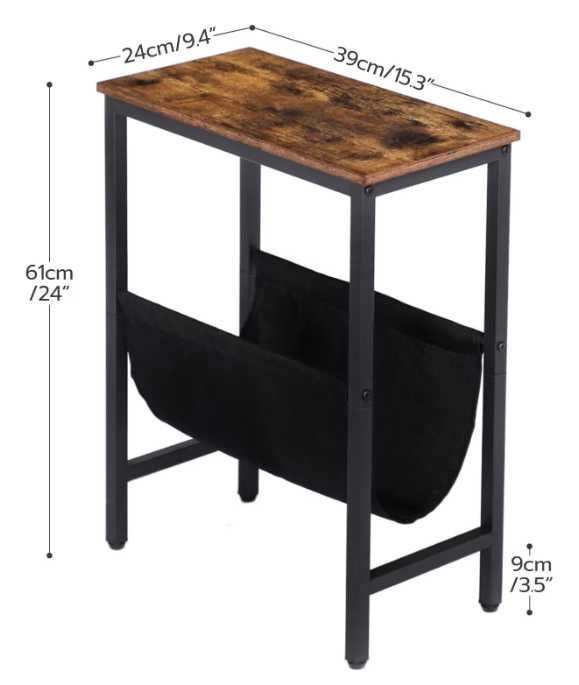 Masuta laterala ingusta HOOBRO, cu spatiu depozitare, negru si maro