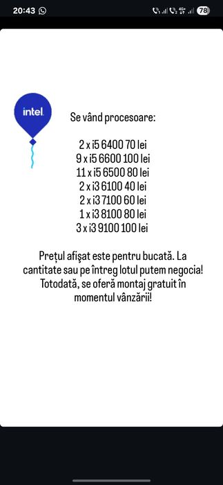 Procesoare de vanzare i5 6400/6500/6600 i3 6100/7100/8100/9100