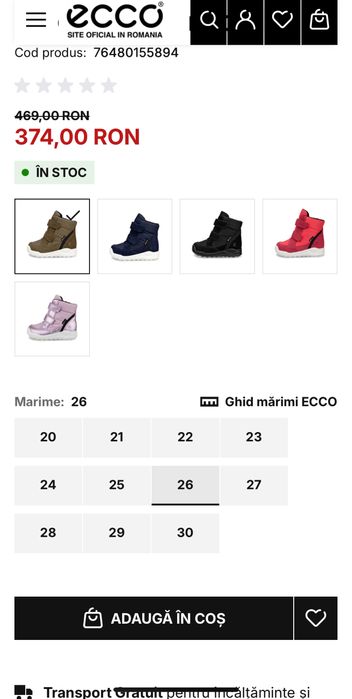 Ghete Ecco impermeabile marimea 26 sau 16 cm