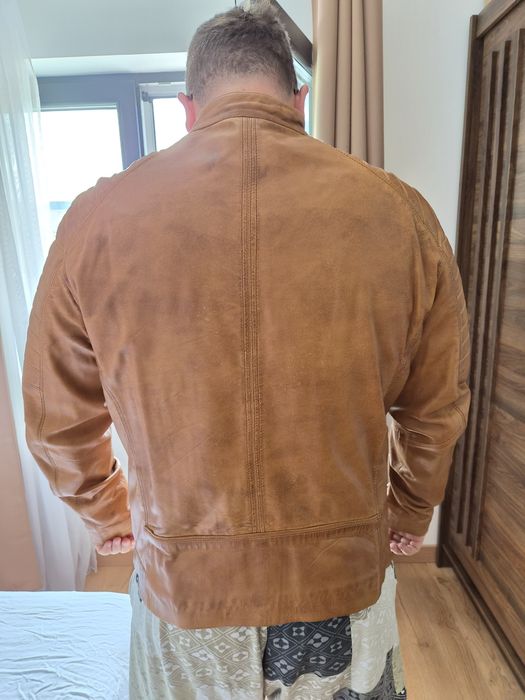 Men's leather jacket biker TR36 B cognac Versano L / XL