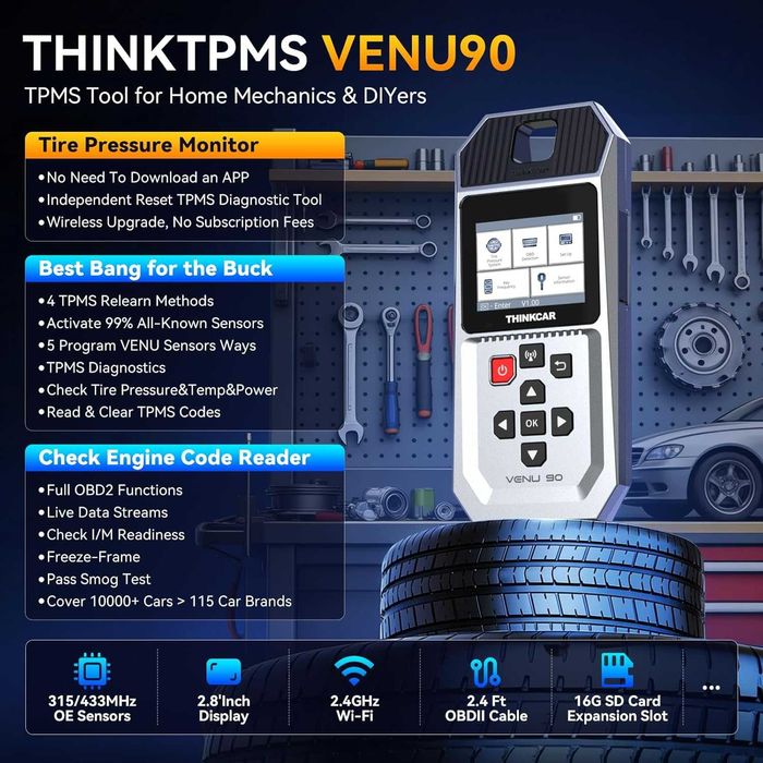 Диагностичен инструмент THINKTPMS VENU90 TPMS OBD2, активиране/четене