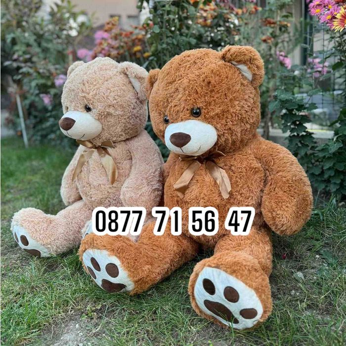 Плюшен мечок 100см с панделка ГОЛЯМ 1м кафяв бежов плюшено мече мечка