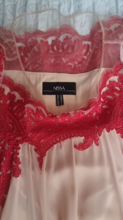 Rochie Nissa, din voal crem cu broderie, măsura 36