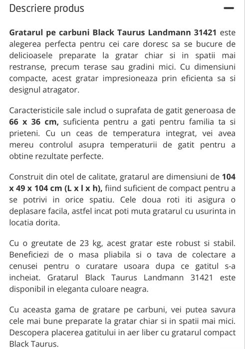 Gratar pe lemne/carbuni Landmann