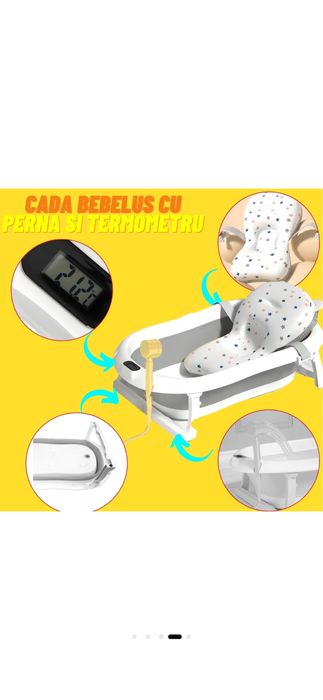 Cadita bebe practica cu termometru si perna