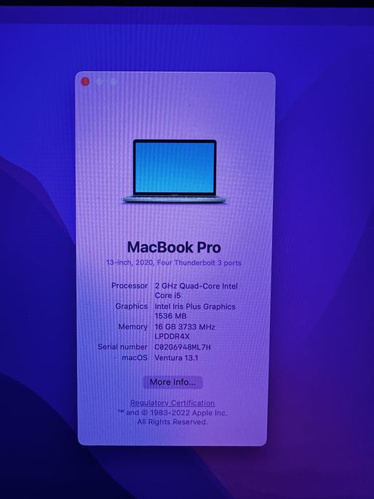 Macbook Pro 13” 2020 16 gb / 512 gb