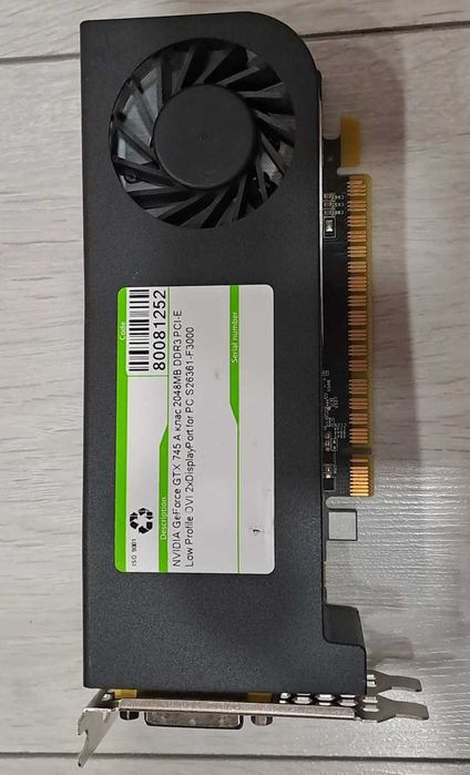 Видеокарта GeForce GTX 745, 2048MB GDDR3, DVI, 2xDP, PCI-E, Low Profile