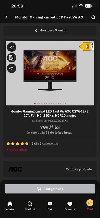 Monitor gaming curbat 270hz 27"