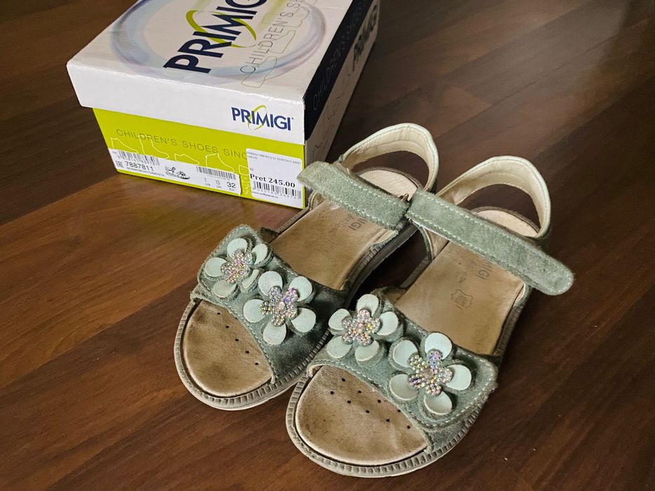 Sandale Primigi, fete, verde mint cu flori, marimea 32