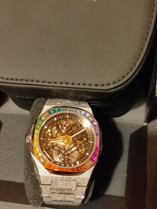 Aura watch skeleton 002 Frosted Steel men